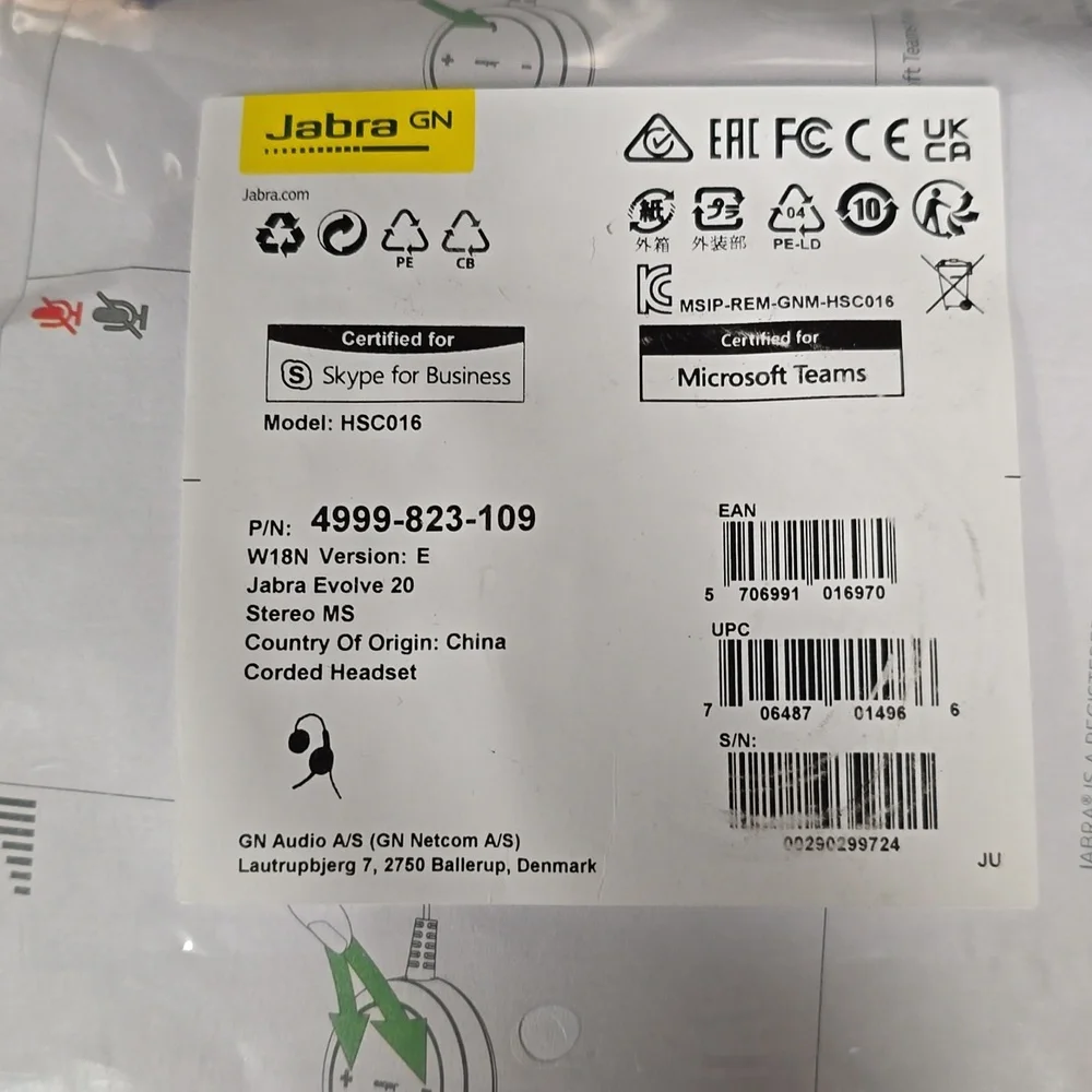 2X HOST PICK NIP. Jabra Evolve 20 Corded Headset